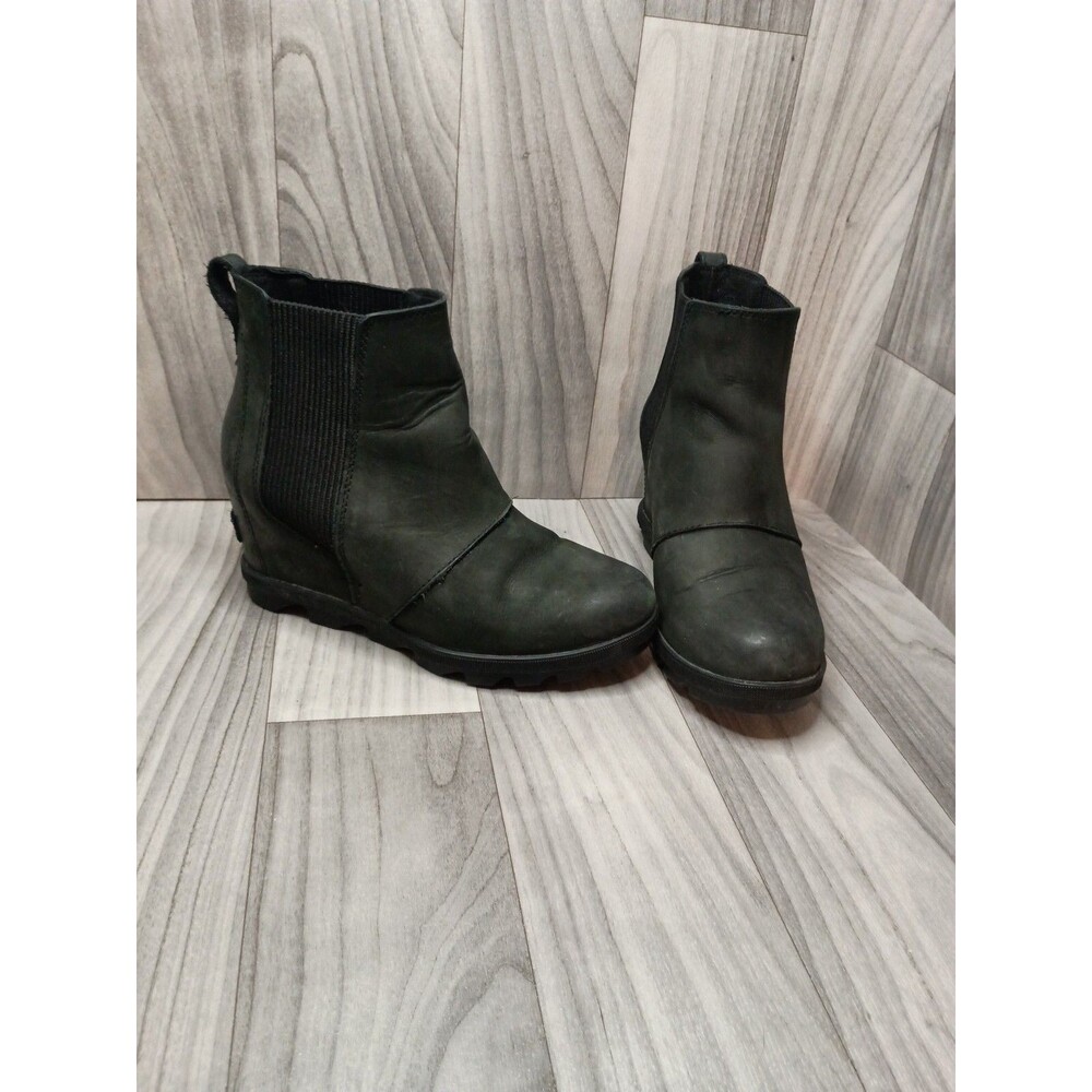 SOREL Joan of Arctic II Wedge Chelsea Boot Black Leather 6.5 Same Day Shipping!!